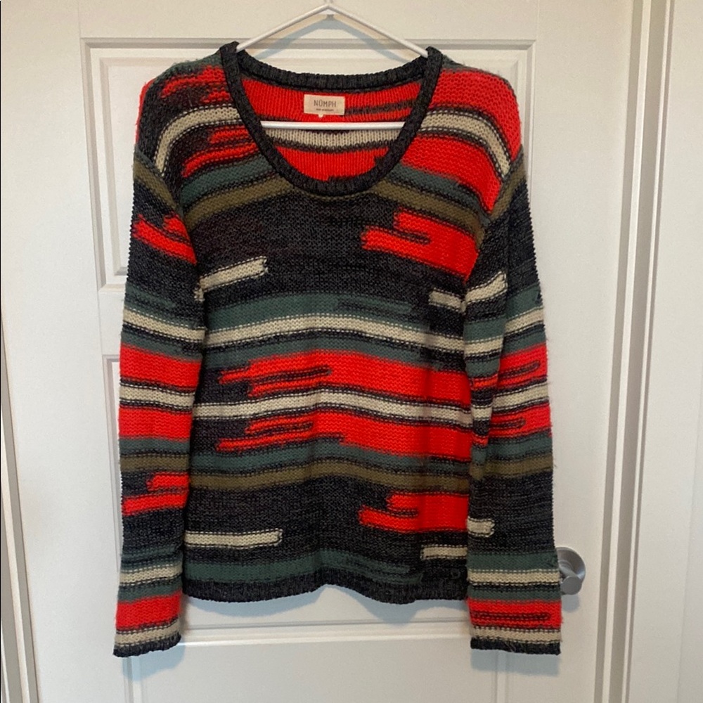 Anthropologie Nümph Red grey Green Striped Women's knit Sweater